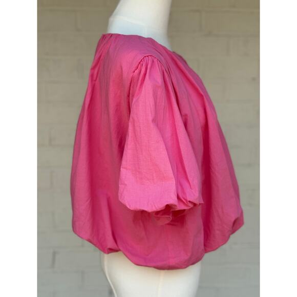 & Merci Hot Pink Women's Crop Top Bubble Sleeves Large Casual Spring Summer - Picture 8 of 10